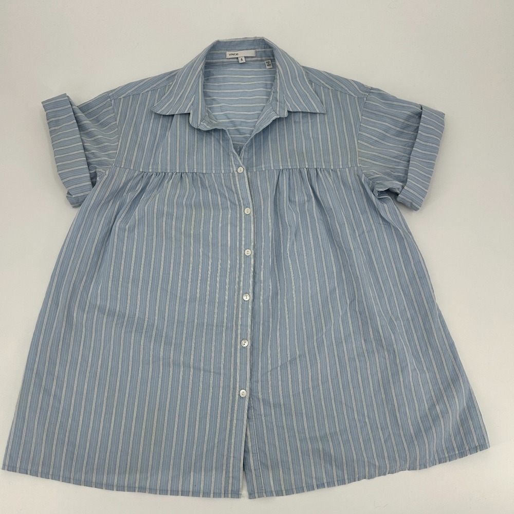 Vince Coastal Cottage Stripe Button Up Top Womens S Preppy Quiet Luxury